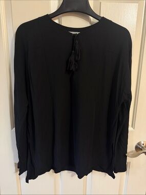 Vince Black Wool Blend Long-Sleeve Tunic with Tassel Tie